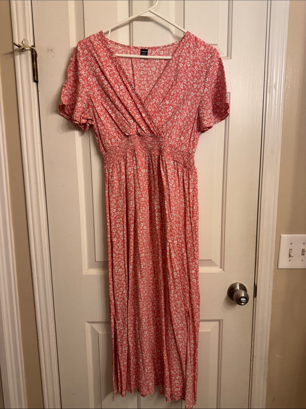 SHEIN Coral Floral Wrap Maxi Dress